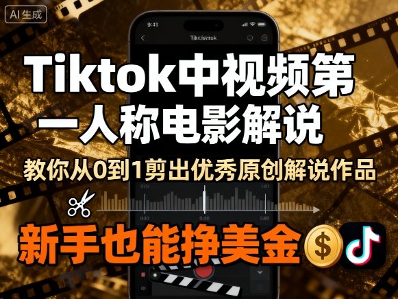 Tiktok中视频第一人称电影解说，教你从0到1剪出一个优秀的原创解说作品，新手也能挣美金-网创项目总站