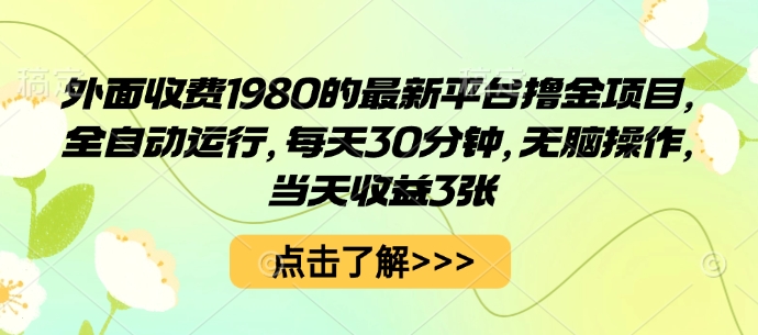 外面收费1980的最新平台撸金项目，全自动运行，每天30分钟，无脑操作，当天收益3张【揭秘】-网创项目总站
