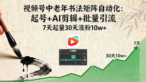 视频号中老年书法矩阵自动化：起号+AI剪辑+批量引流 7天起量30天涨粉10w+-网创项目总站