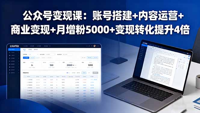 公众号变现课：账号搭建+内容运营+商业变现+月增粉5000+变现转化提升4倍-网创项目总站