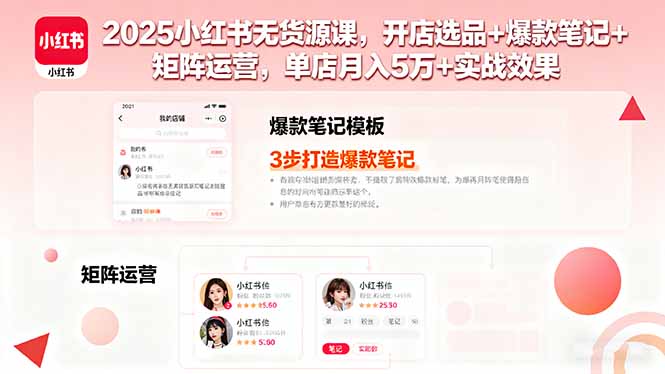 2025小红书无货源课，开店选品+爆款笔记+矩阵运营，单店月入5万+实战效果-网创项目总站