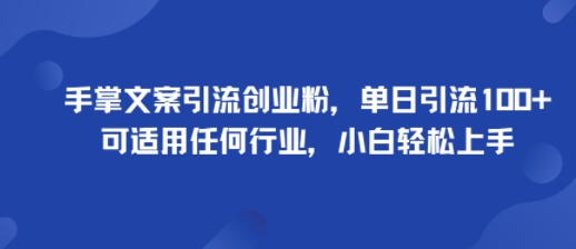 手掌文案引流创业粉，单日引流100+，可适用任何行业，小白轻松上手-网创项目总站