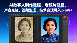 AI数字人制作教程，老照片修复、声音克隆、视频生成，技术变现月入1-6w+-网创项目总站