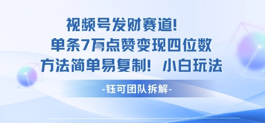 视频号发财赛道单条7W点赞变现四位数方法简单易复制小白玩法-网创项目总站