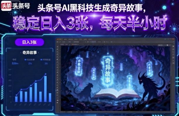 头条号AI黑科技生成奇异故事，稳定日入3张，每天半小时-网创项目总站
