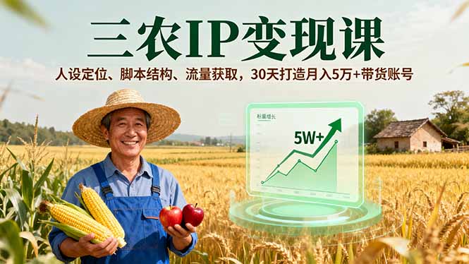 三农IP变现课，人设定位、脚本结构、流量获取，30天打造月入5万+带货账号-网创项目总站
