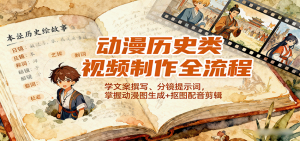 动漫历史类视频制作全流程，学文案撰写、分镜提示词，掌握动漫图生成+抠图配音剪辑-网创项目总站