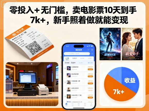 零投入+无门槛，卖电影票10天到手7k+，新手照着做就能变现【揭秘】-网创项目总站