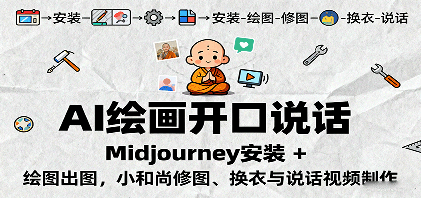 AI绘画开口说话，Midjourney安装 + 绘图出图，小和尚修图、换衣与说话视频制作-网创项目总站