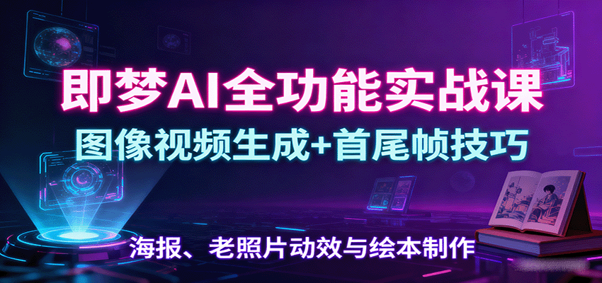 即梦AI全功能实战课：图像视频生成+首尾帧技巧，海报、老照片动效与绘本制作-网创项目总站