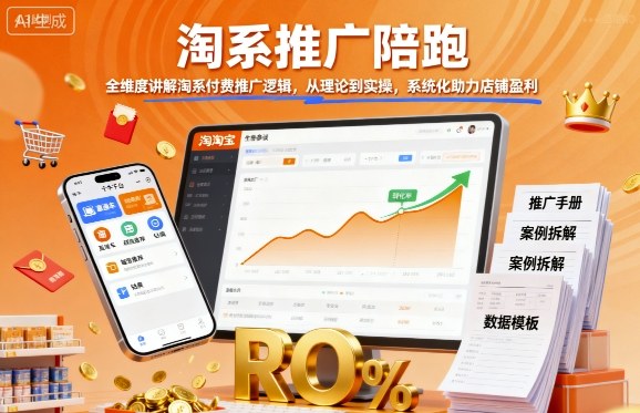 淘系推广陪跑，全维度讲解淘系付费推广逻辑，从理论到实操，系统化助力店铺盈利-网创项目总站