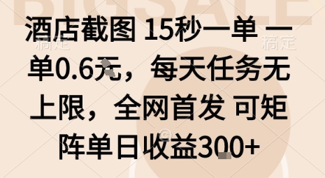 酒店截图15秒一单，一单0.6米，每天任务无上限，全网首发可矩阵单日收益3张【揭秘】-网创项目总站