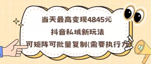 当天最高变现1k+，抖音私域新玩法，可矩阵可批量复制-网创项目总站
