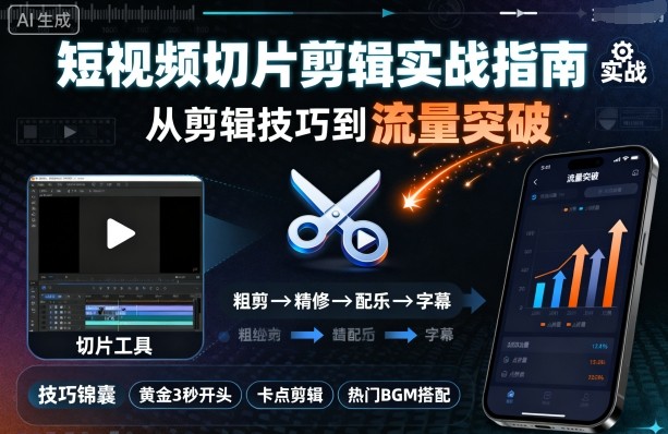 短视频切片剪辑实战指南，从剪辑技巧到流量突破-网创项目总站