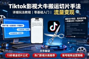 Tiktok影视大牛搬运切片手法，详细玩法教程-网创项目总站