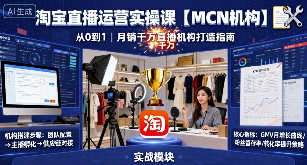 淘宝直播运营实操课【MCN机构】，从0到1做一家月销千W的直播机构-网创项目总站