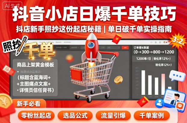 抖音小店日爆千单技巧，抖店新手照抄这份起店秘籍，单日破千单-网创项目总站