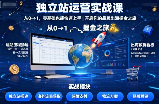 独立站运营实战课，从0到1，零基础也能快速上手，开启你的品牌出海掘金之旅-网创项目总站