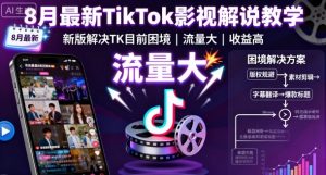 8月最新TikTok影视解说教学，新版解决TK目前困境，流量大，收益高-网创项目总站