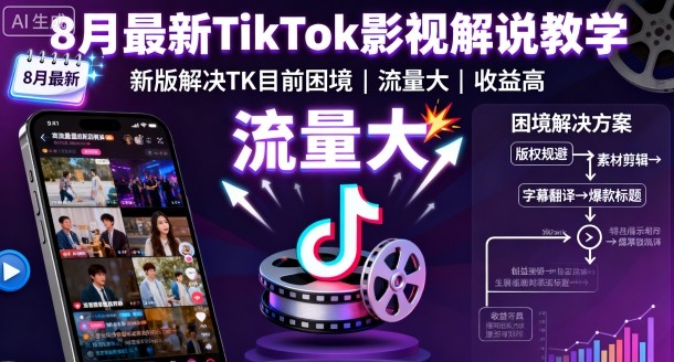 8月最新TikTok影视解说教学，新版解决TK目前困境，流量大，收益高-网创项目总站