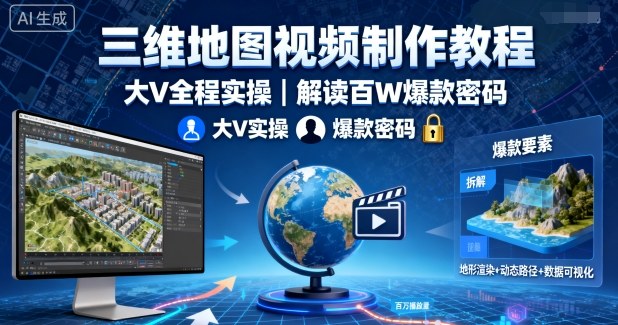 三维地图视频制作教程，大V全程实操，解读百W爆款密码-网创项目总站