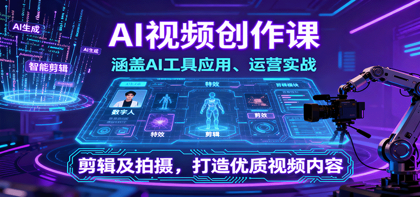 AI视频创作课，涵盖AI工具应用、运营实战、剪辑及拍摄，打造优质视频内容-网创项目总站
