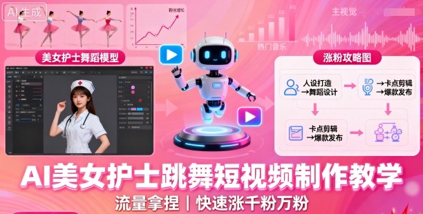 AI美女护士跳舞短视频制作教学，流量拿捏，快速涨千粉万粉【提示词+视频教程】-网创项目总站