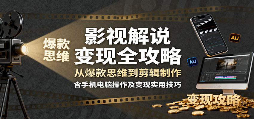 影视解说变现全攻略：从爆款思维到剪辑制作，含手机电脑操作及变现实用技巧-网创项目总站