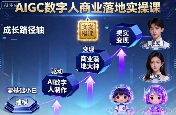 AIGC数字人商业落地实操课，从零基础小白到AI数字人大神-网创项目总站