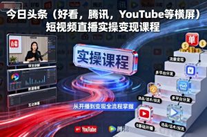 今日头条(好看，腾讯，YouTube等横屏)短视频直播实操变现课程-网创项目总站
