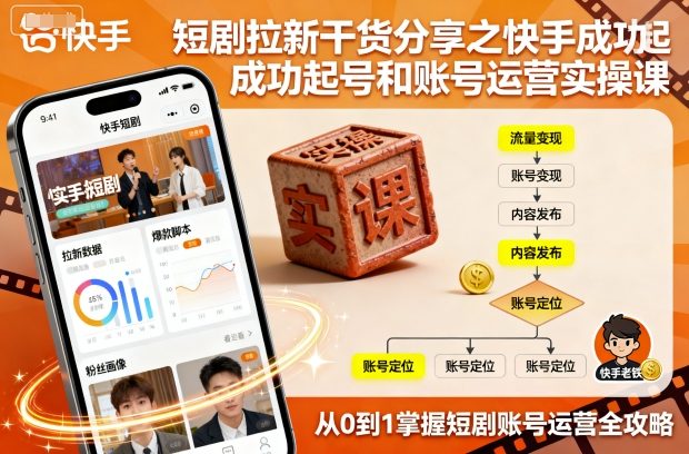 短剧拉新干货分享之快手成功起号和账号运营实操课-网创项目总站