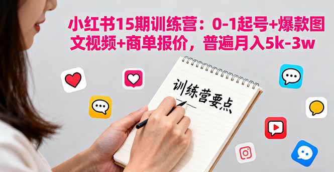 小红书15期训练营：0-1起号+爆款图文视频+商单报价，普遍月入5k-3w-网创项目总站