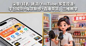 头条/好看/腾讯/YouTube/多变现课：平台规则+爆款制作+直播带货，三维教学-网创项目总站