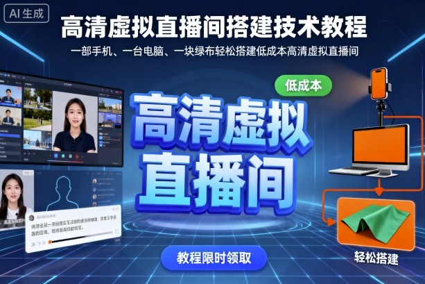 高清虚拟直播间搭建技术教程，一部手机、一台电脑、一块绿布轻松搭建低成本高清虚拟直播间-网创项目总站