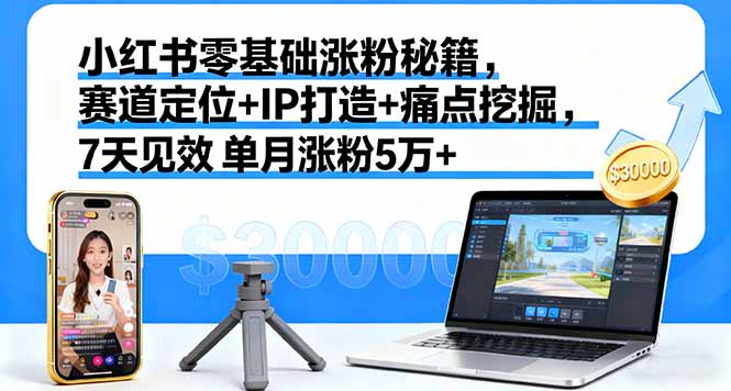 小红书零基础涨粉秘籍，赛道定位+IP打造+痛点挖掘，7天见效 单月涨粉5万+-网创项目总站