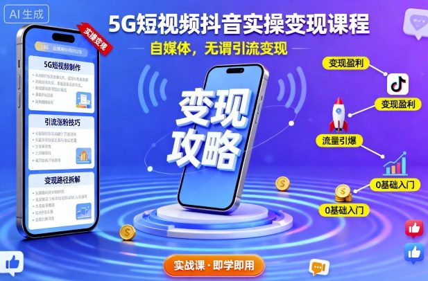 5G短视频抖音实操变现课程，自媒体，无谓引流变现-网创项目总站