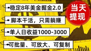 稳定8年美金掘金2.0脚本干活，只需躺赚。单人日收益1000-3000可批量、…-网创项目总站