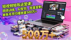 短视频矩阵运营课:网感训练、AI智剪、批量复制,单账号月均播放量500万+-网创项目总站