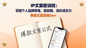 IP文案密训班：掌握个人品牌思维、朋友圈、高价成交力，单条文案营收5w+-网创项目总站