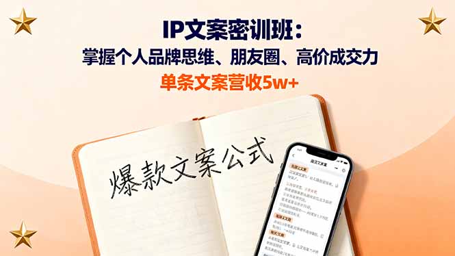 IP文案密训班：掌握个人品牌思维、朋友圈、高价成交力，单条文案营收5w+-网创项目总站