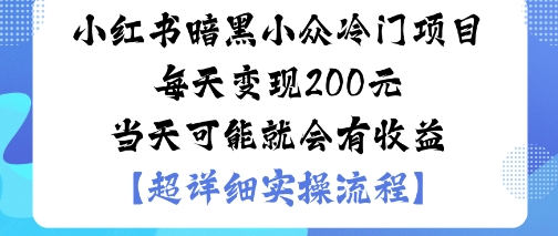 小红书暗黑小众冷门项目每天变现2张当天可能就会有收益-网创项目总站