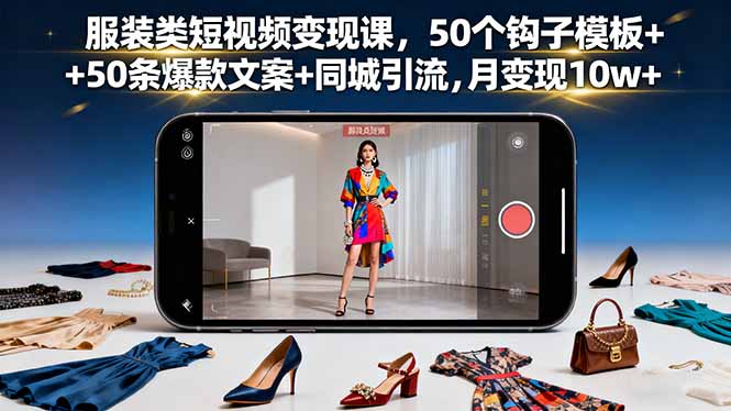 服装类短视频变现课，50个钩子模板+50条爆款文案+同城引流，月变现10w+-网创项目总站