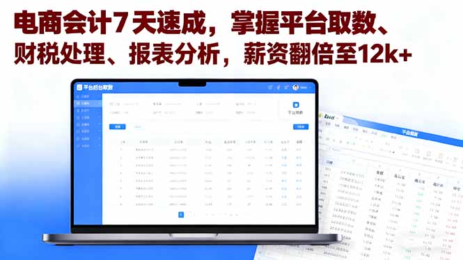 电商会计7天速成，掌握平台取数、财税处理、报表分析，薪资翻倍至12k+-网创项目总站