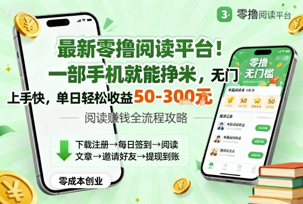最新零撸阅读平台！一部手机就能挣米，无门槛上手快，单日轻松收益50-3张【揭秘】-网创项目总站