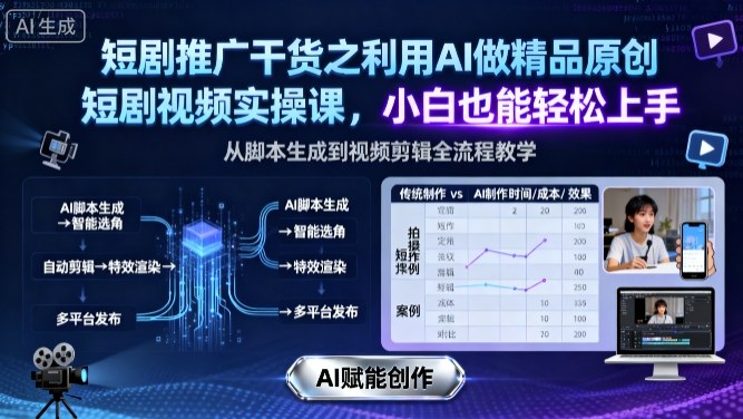 短剧推广干货之利用AI做精品原创短剧视频实操课，小白也能轻松上手-网创项目总站