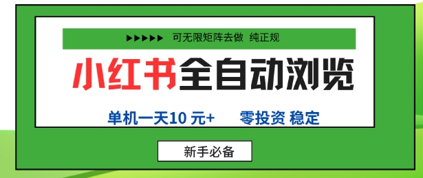 小红书全自动浏览项目，零投资，全程手机去跑，单账号一天10米+，可无限矩阵去做【揭秘】-网创项目总站