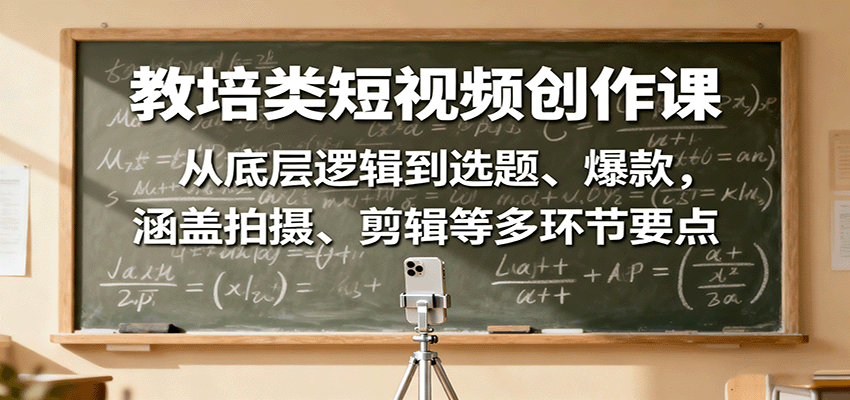 教培类短视频创作课：从底层逻辑到选题、爆款，涵盖拍摄、剪辑等多环节要点-网创项目总站