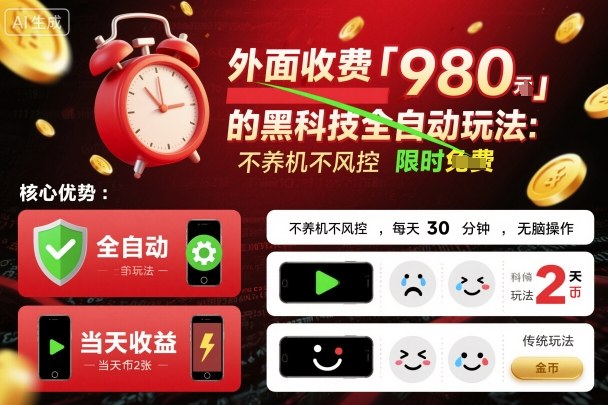外面收费980的黑科技全自动玩法，不养机不风控，每天30分钟，无脑操作，当天收益2张【揭秘】-网创项目总站