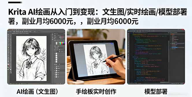 Krita AI绘画从入门到变现：文生图/实时绘画/模型部署，副业月均6000元-网创项目总站
