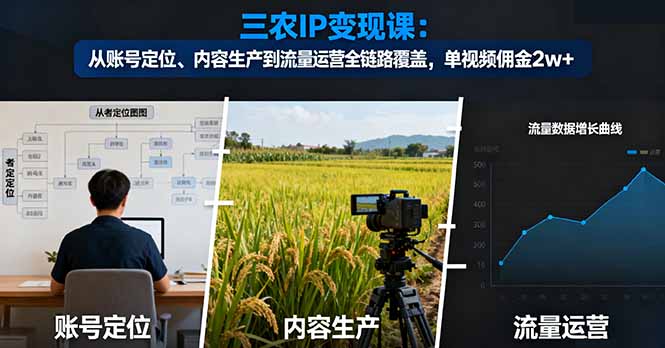 三农IP变现课：从账号定位、内容生产到流量运营全链路覆盖，单视频佣金2w+-网创项目总站